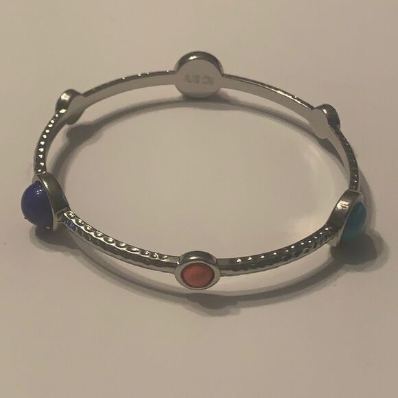 RJG CN Signed Women's Silver Tone Multi-Colored Gemstone Bangle Bracelet - Picture 2 of 8